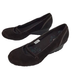 Merrell Petunia Walnut Print Suede Wedge Shoes Brown